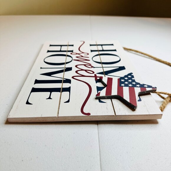 HOME SWEET HOME Patriotic sign Fourth of July Independence Day USA American Flag - Picture 7 of 9